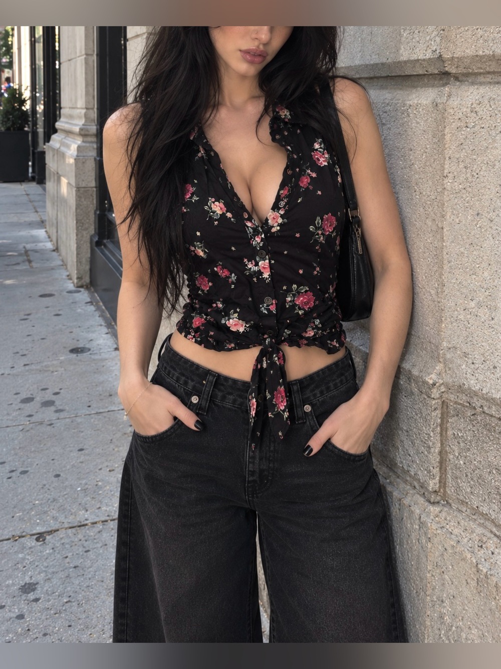 Gothic Floral Essential Stylish Top - Black with Pink Floral- Women’s Must Haves